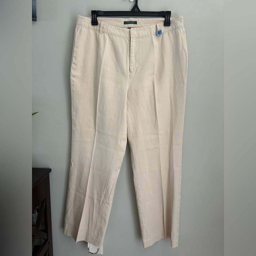 LAUREN RALPH LAUREN Women’s Pants Sz 14 W Linen / Cotton Straight Leg Beige
